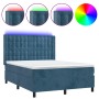 Box spring bed with mattress and LED dark blue velvet 140x200 cm by vidaXL, Beds and slatted bases - Ref: Foro24-3139809, Pri...