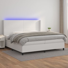 Box spring bed with mattress and LED white synthetic leather 200x200 cm by vidaXL, Beds and slatted bases - Ref: Foro24-31392...