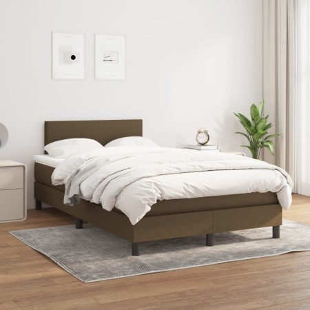 Cama box spring con colchón tela marrón oscuro 120x200 cm de vidaXL, Camas y somieres - Ref: Foro24-3139884, Precio: 371,13 €...