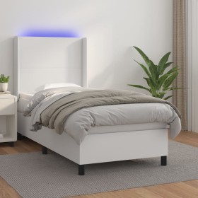 Box spring bed and LED mattress white synthetic leather 90x200 cm by vidaXL, Beds and slatted bases - Ref: Foro24-3139242, Pr...