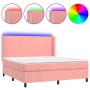 Box spring bed with mattress and LED pink velvet 180x200 cm by vidaXL, Beds and slatted bases - Ref: Foro24-3139462, Price: 6...