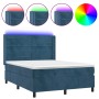 Box spring bed with mattress and LED dark blue velvet 140x190 cm by vidaXL, Beds and slatted bases - Ref: Foro24-3139623, Pri...