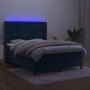 Box spring bed with mattress and LED dark blue velvet 140x190 cm by vidaXL, Beds and slatted bases - Ref: Foro24-3139623, Pri...