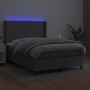 Box spring bed with mattress and LED gray synthetic leather 140x190 cm by vidaXL, Beds and slatted bases - Ref: Foro24-313926...