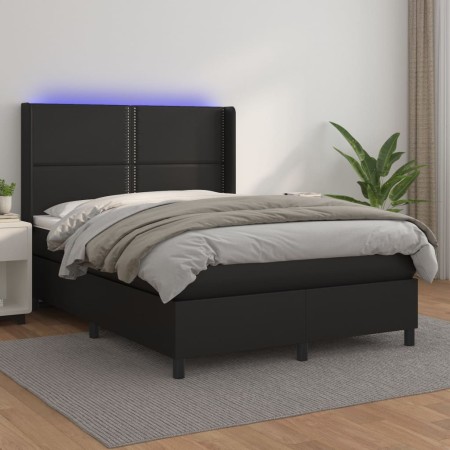 Cama box spring colchón y LED cuero sintético negro 140x190 cm de vidaXL, Camas y somieres - Ref: Foro24-3139319, Precio: 516...