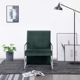 Sillón con patas cromadas de terciopelo verde oscuro de vidaXL, Sillones - Ref: Foro24-282158, Precio: 107,99 €, Descuento: %