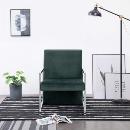 Sillón con patas cromadas de terciopelo verde oscuro de vidaXL, Sillones - Ref: Foro24-282158, Precio: 107,09 €, Descuento: %