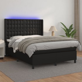 Cama box spring colchón y LED cuero sintético negro 140x190 cm de vidaXL, Camas y somieres - Ref: Foro24-3139379, Precio: 554...