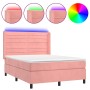 Box spring bed with mattress and LED pink velvet 140x200 cm by vidaXL, Beds and slatted bases - Ref: Foro24-3139630, Price: 5...