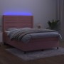 Box spring bed with mattress and LED pink velvet 140x200 cm by vidaXL, Beds and slatted bases - Ref: Foro24-3139630, Price: 5...