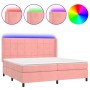 Box spring bed with mattress and LED pink velvet 200x200 cm by vidaXL, Beds and slatted bases - Ref: Foro24-3139588, Price: 6...