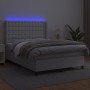 Box spring bed with mattress and LED white synthetic leather 140x200 cm by vidaXL, Beds and slatted bases - Ref: Foro24-31393...