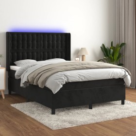 Cama box spring colchón y LED terciopelo negro 140x190 cm de vidaXL, Camas y somieres - Ref: Foro24-3139801, Precio: 515,99 €...