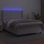 Box spring bed with mattress and LED white synthetic leather 140x190 cm by vidaXL, Beds and slatted bases - Ref: Foro24-31393...