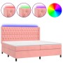 Cama box spring colchón y LED terciopelo rosa 180x200 cm de vidaXL, Camas y somieres - Ref: Foro24-3139762, Precio: 636,15 €,...