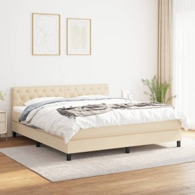 Box spring bed with cream fabric mattress 160x200 cm by vidaXL, Beds and slatted bases - Ref: Foro24-3140310, Price: 529,99 €...