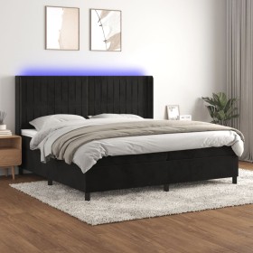 Box spring bed with mattress and LED black velvet 200x200 cm by vidaXL, Beds and slatted bases - Ref: Foro24-3139705, Price: ...