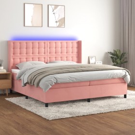 Box spring bed with mattress and LED pink velvet 200x200 cm by vidaXL, Beds and slatted bases - Ref: Foro24-3139828, Price: 6...