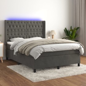 Box spring bed with mattress and LED dark gray velvet 140x200 cm by vidaXL, Beds and slatted bases - Ref: Foro24-3139746, Pri...