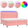 Box spring bed with mattress and LED pink velvet 160x200 cm by vidaXL, Beds and slatted bases - Ref: Foro24-3139756, Price: 5...