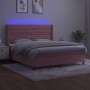 Box spring bed with mattress and LED pink velvet 160x200 cm by vidaXL, Beds and slatted bases - Ref: Foro24-3139756, Price: 5...