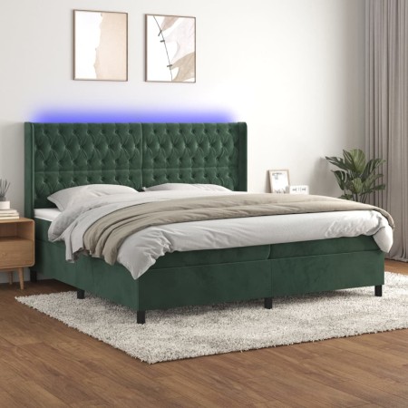 Box spring bed with mattress and LED velvet dark green 200x200cm by vidaXL, Beds and slatted bases - Ref: Foro24-3139766, Pri...