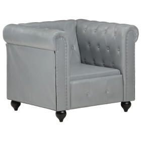 Sillón Chesterfield de cuero auténtico gris de vidaXL, Sillones - Ref: Foro24-283755, Precio: 220,99 €, Descuento: %