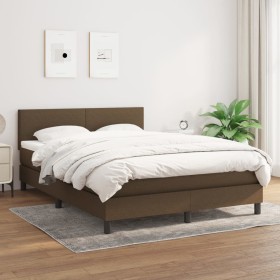 Cama box spring con colchón tela marrón oscuro 140x190 cm de vidaXL, Camas y somieres - Ref: Foro24-3139892, Precio: 401,99 €...