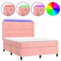 Box spring bed with mattress and LED pink velvet 140x190 cm by vidaXL, Beds and slatted bases - Ref: Foro24-3139744, Price: 5...