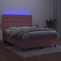 Box spring bed with mattress and LED pink velvet 140x190 cm by vidaXL, Beds and slatted bases - Ref: Foro24-3139744, Price: 5...