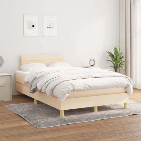 Box spring bed with cream fabric mattress 120x200 cm by vidaXL, Beds and slatted bases - Ref: Foro24-3140686, Price: 380,15 €...