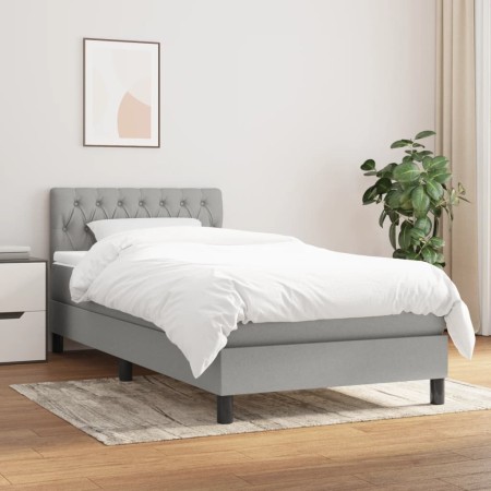 Cama box spring con colchón tela gris claro 100x200 cm de vidaXL, Camas y somieres - Ref: Foro24-3140273, Precio: 321,35 €, D...