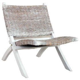 Natural kubu rattan and solid white mahogany wood chair by vidaXL, Armchairs - Ref: Foro24-285800, Price: 138,99 €, Discount: %