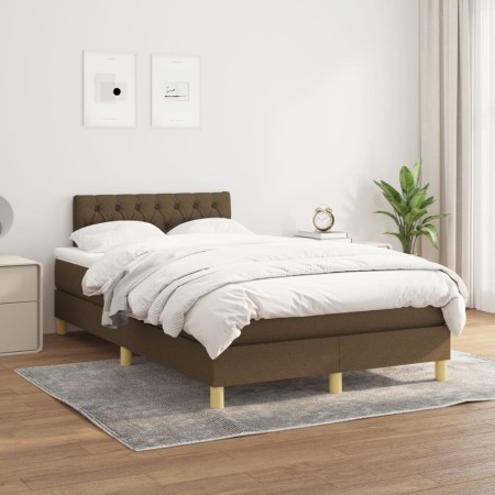 Cama box spring con colchón tela marrón oscuro 120x200 cm de vidaXL, Camas y somieres - Ref: Foro24-3140844, Precio: 397,99 €...