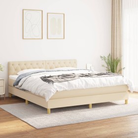 Box spring bed with cream fabric mattress 160x200 cm by vidaXL, Beds and slatted bases - Ref: Foro24-3140870, Price: 522,66 €...