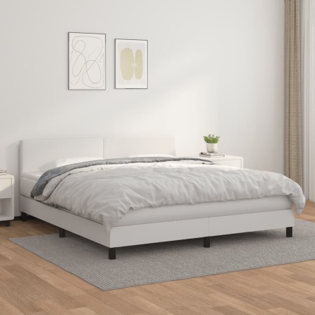 Box spring bed with white synthetic leather mattress 180x200 cm by vidaXL, Beds and slatted bases - Ref: Foro24-3141018, Pric...