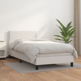 Box spring bed with white synthetic leather mattress 90x190 cm by vidaXL, Beds and slatted bases - Ref: Foro24-3141042, Price...