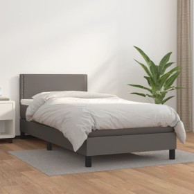 Box spring bed with gray synthetic leather mattress 90x200 cm by vidaXL, Beds and slatted bases - Ref: Foro24-3141045, Price:...