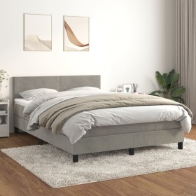 Box spring bed with light gray velvet mattress 140x190 cm by vidaXL, Beds and slatted bases - Ref: Foro24-3141179, Price: 442...