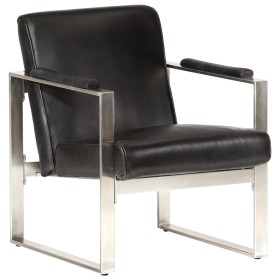 Black genuine leather cube design armchair 60x73x77 cm by vidaXL, Armchairs - Ref: Foro24-286947, Price: 272,64 €, Discount: %