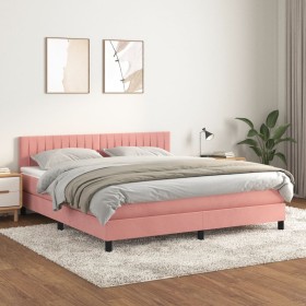 Cama box spring con colchón terciopelo rosa 160x200 cm de vidaXL, Camas y somieres - Ref: Foro24-3141436, Precio: 499,48 €, D...