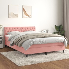 Box spring bed with pink velvet mattress 140x200 cm by vidaXL, Beds and slatted bases - Ref: Foro24-3141490, Price: 438,48 €,...