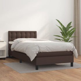 Box spring bed with brown synthetic leather mattress 90x200 cm by vidaXL, Beds and slatted bases - Ref: Foro24-3141104, Price...