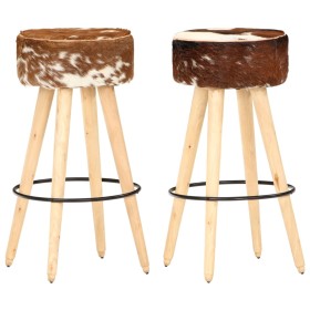 Kitchen stools 2 pcs rough mango wood real leather brown by vidaXL, Kitchen stools - Ref: Foro24-288085, Price: 219,99 €, Dis...