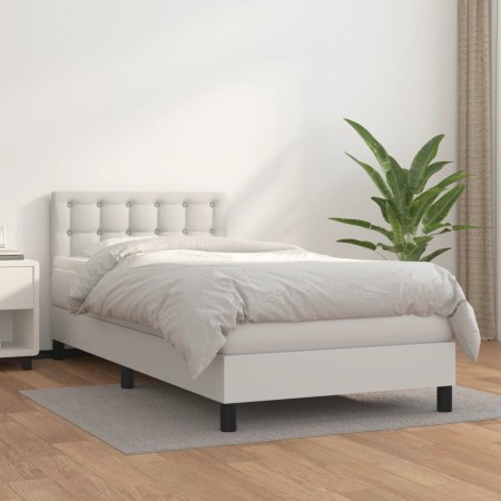 Cama box spring con colchón cuero sintético blanco 90x190 cm de vidaXL, Camas y somieres - Ref: Foro24-3141102, Precio: 322,0...