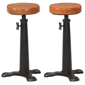 Kitchen stools 2 pcs genuine leather brown cast iron by vidaXL, Kitchen stools - Ref: Foro24-288087, Price: 179,99 €, Discoun...