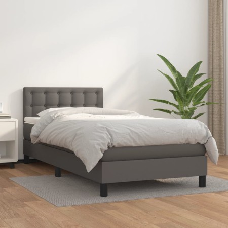 Box spring bed with gray synthetic leather mattress 90x200 cm by vidaXL, Beds and slatted bases - Ref: Foro24-3141105, Price:...