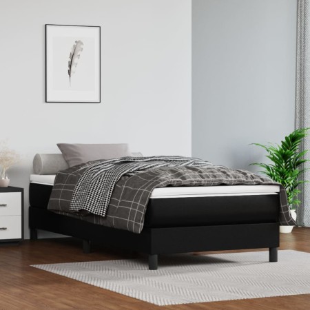 Box spring bed with black synthetic leather mattress 90x190 cm by vidaXL, Beds and slatted bases - Ref: Foro24-3144237, Price...