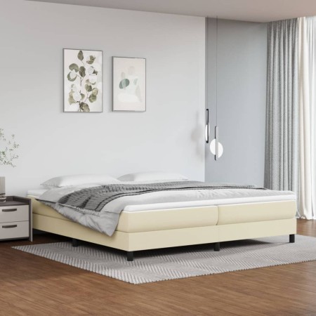 Box spring bed with cream synthetic leather mattress 200x200 cm by vidaXL, Beds and slatted bases - Ref: Foro24-3144281, Pric...