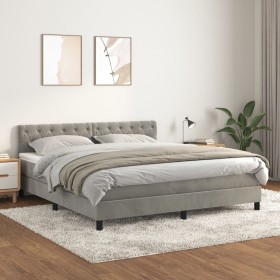 Box spring bed with light gray velvet mattress 160x200 cm by vidaXL, Beds and slatted bases - Ref: Foro24-3141491, Price: 515...